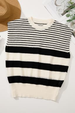 image-Black White Striped O Neck Sweater Vest