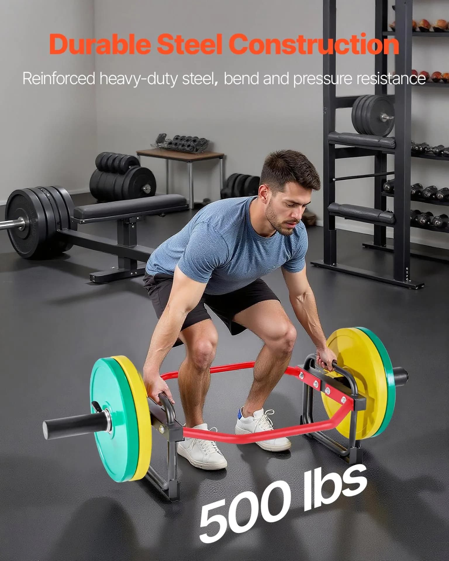 image-VEVOR Trap Bar Hex Bar, 2-Inch Hex Barbell, 500 LBS Capacity Shrug Bars, Weightlifting and Strength Training Equipment, Home Gym for Squats, Deadlifts, Shoulder Presses, Red