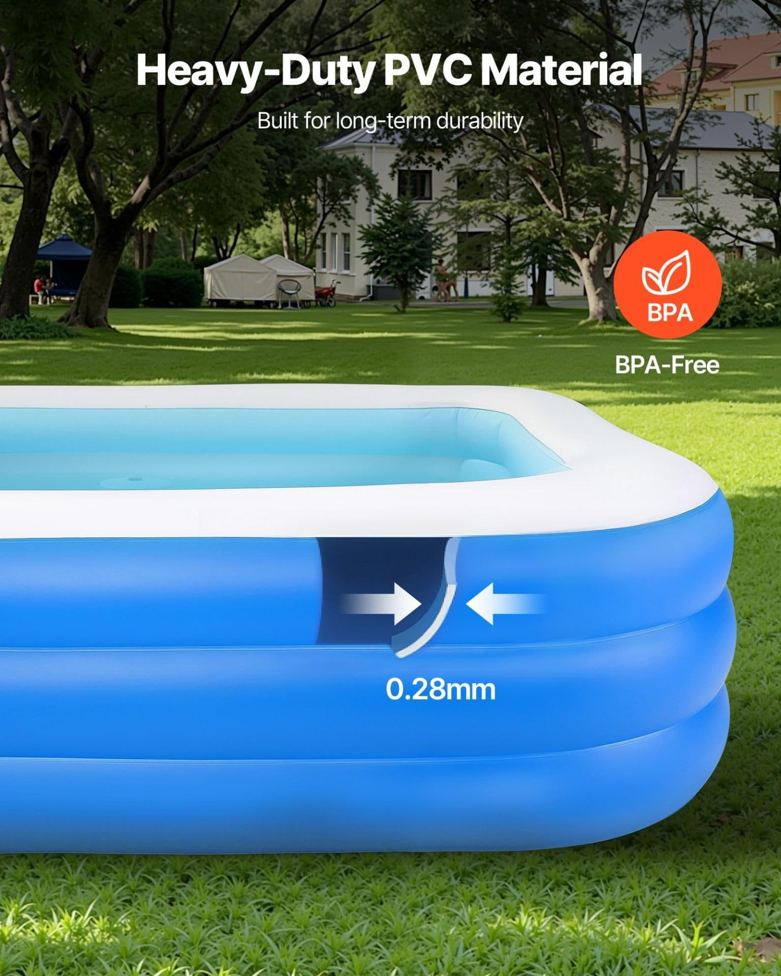 image-VEVOR Inflatable Pool, 118 x 67 x 20 inch Large Inflatable Swimming Pool, Family Large Swimming Pools with Repair Patches, Blow Up Pools for Kids, Adults, Family, Indoor Outdoor, Summer Water Party