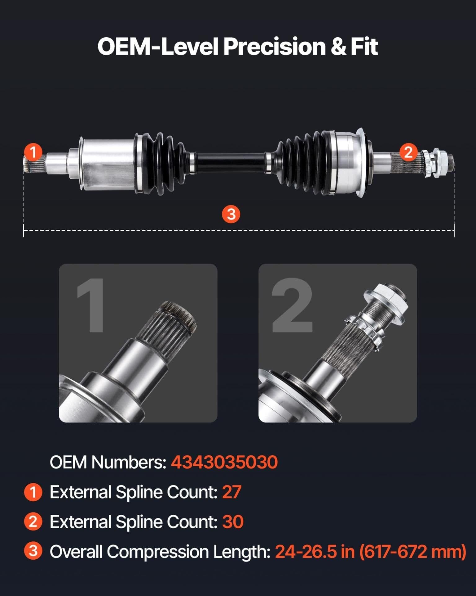 image-VEVOR CV Axle Shaft Assembly, 2 Pieces Front Left & Right (Driver and Passenger Side), Automotive Replacement CV Joint Axles Pair Compatible with 1996-2002 Toyota 4Runner, Alloy Steel & Carbon Steel