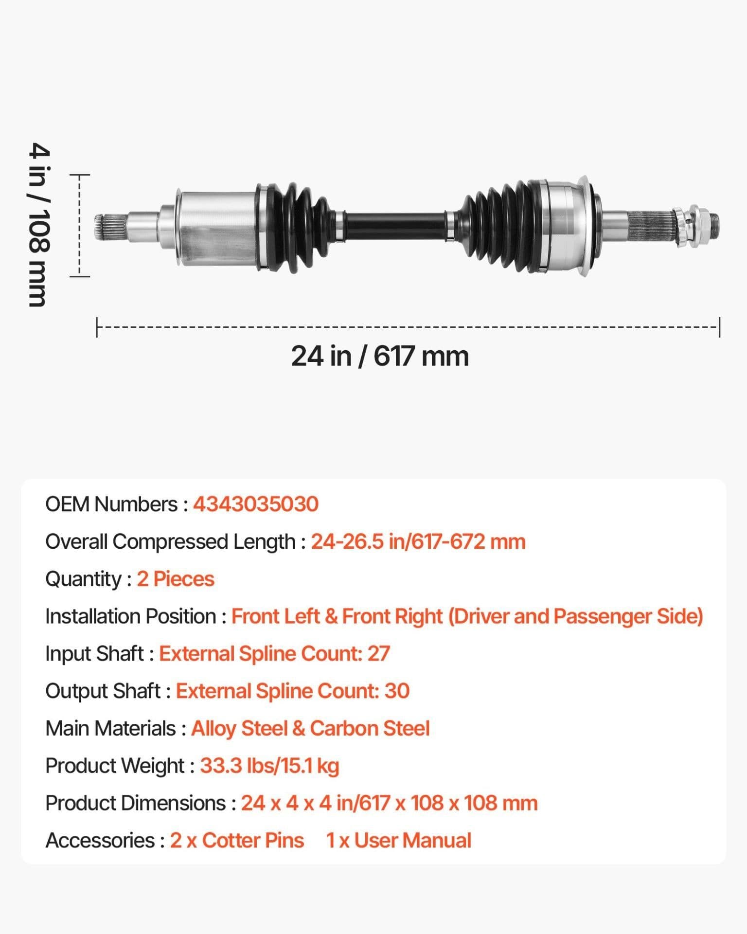 image-VEVOR CV Axle Shaft Assembly, 2 Pieces Front Left & Right (Driver and Passenger Side), Automotive Replacement CV Joint Axles Pair Compatible with 1996-2002 Toyota 4Runner, Alloy Steel & Carbon Steel