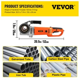 image-VEVOR Electric Pipe Threader, 2300W Pipe Threading Machine with 6 Dies 1/2"-2", 110V Hand-held Pipe Threader Machine with Copper Motor, Portable Electric Pipe Threading Kit with Carrying Case