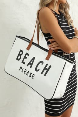 image-Beach Please Canvas Tote Bag - White Large 50cm