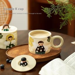 image-Retro Couple Water Cup Ceramic Cup Mug With Lid