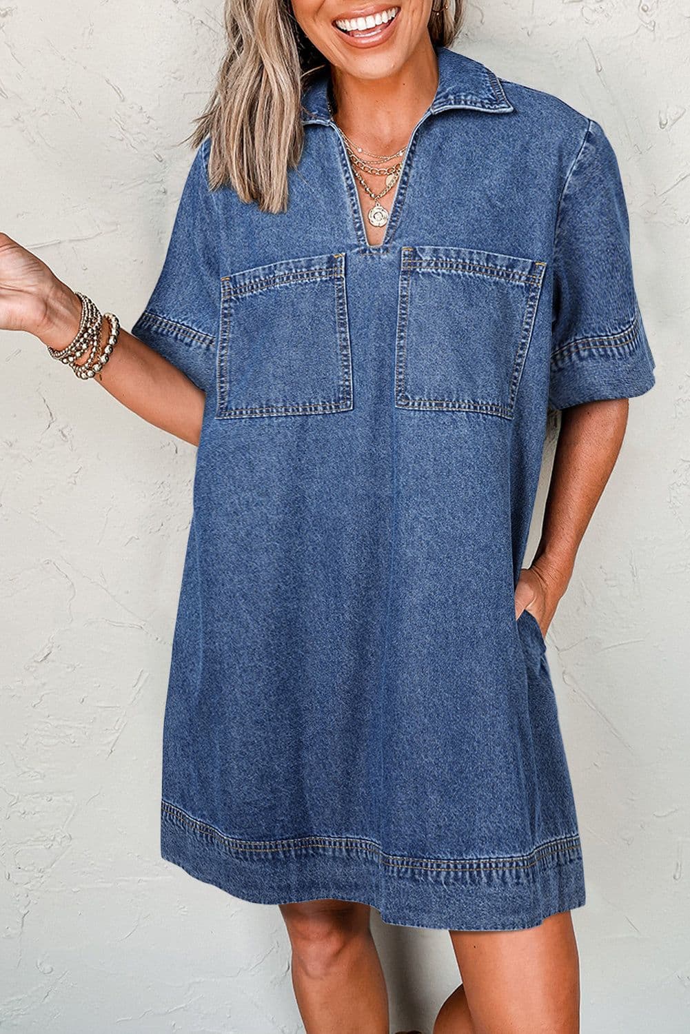 image-Beau Blue Denim Mini Dress Short Sleeve