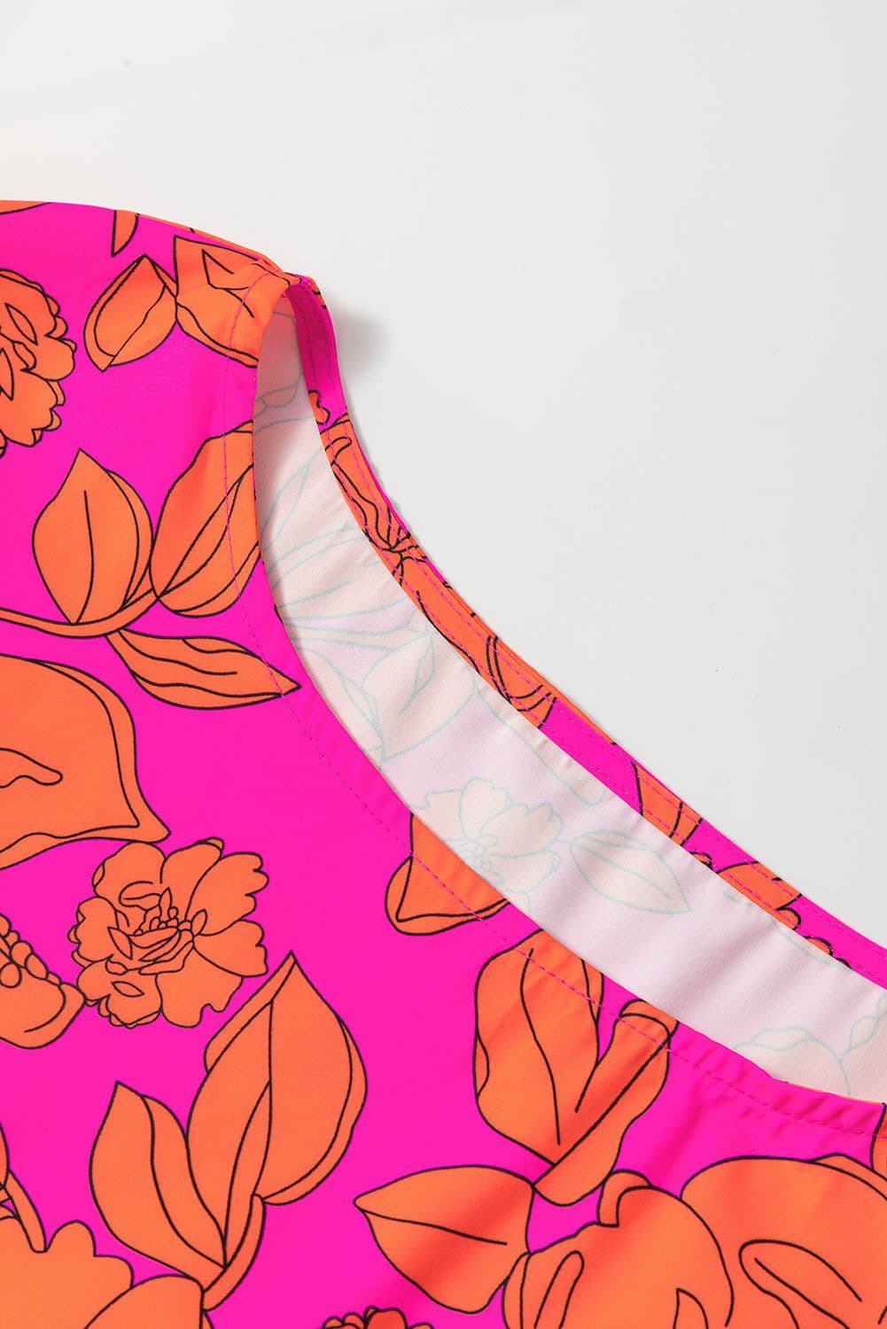 image-Pink Voluminous Ruffled Sleeve Floral Dress