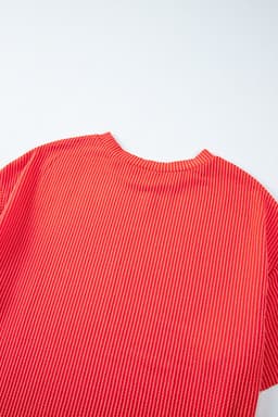 image-Orange Ribbed Textured Knit Loose Fit Tee and Shorts Set