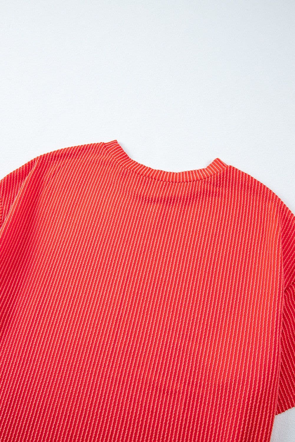 image-Orange Ribbed Textured Knit Loose Fit Tee and Shorts Set