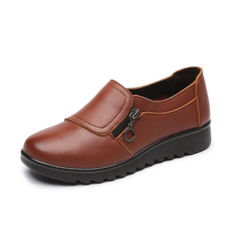 image-Women's Wedge Shoes - Brown Low Heel Casual PU Leather
