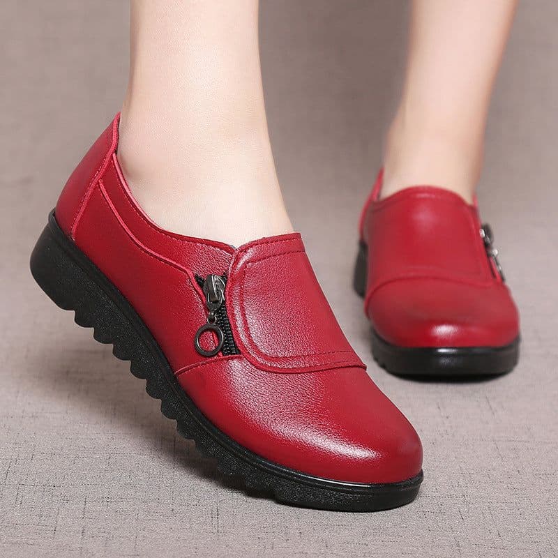 image-Women's Wedge Shoes - Brown Low Heel Casual PU Leather