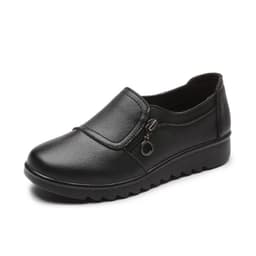 image-Women's Wedge Shoes - Brown Low Heel Casual PU Leather