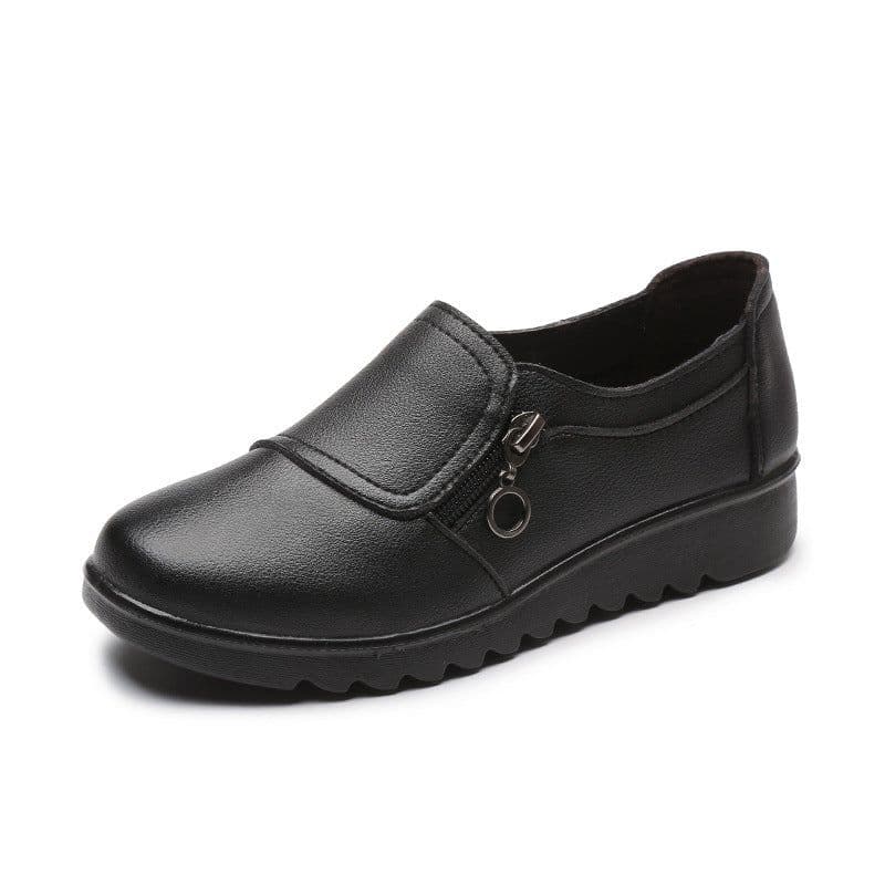 image-Women's Wedge Shoes - Brown Low Heel Casual PU Leather