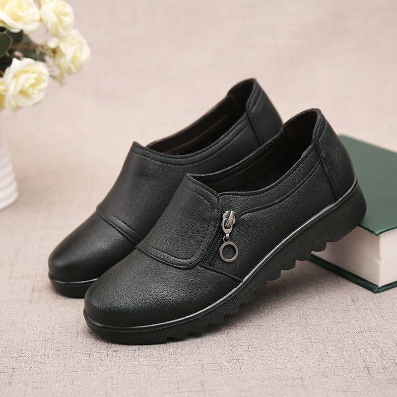 image-Women's Wedge Shoes - Brown Low Heel Casual PU Leather