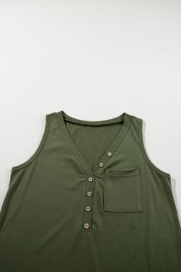 image-Jungle Green V Neck Tank Top - Half Button