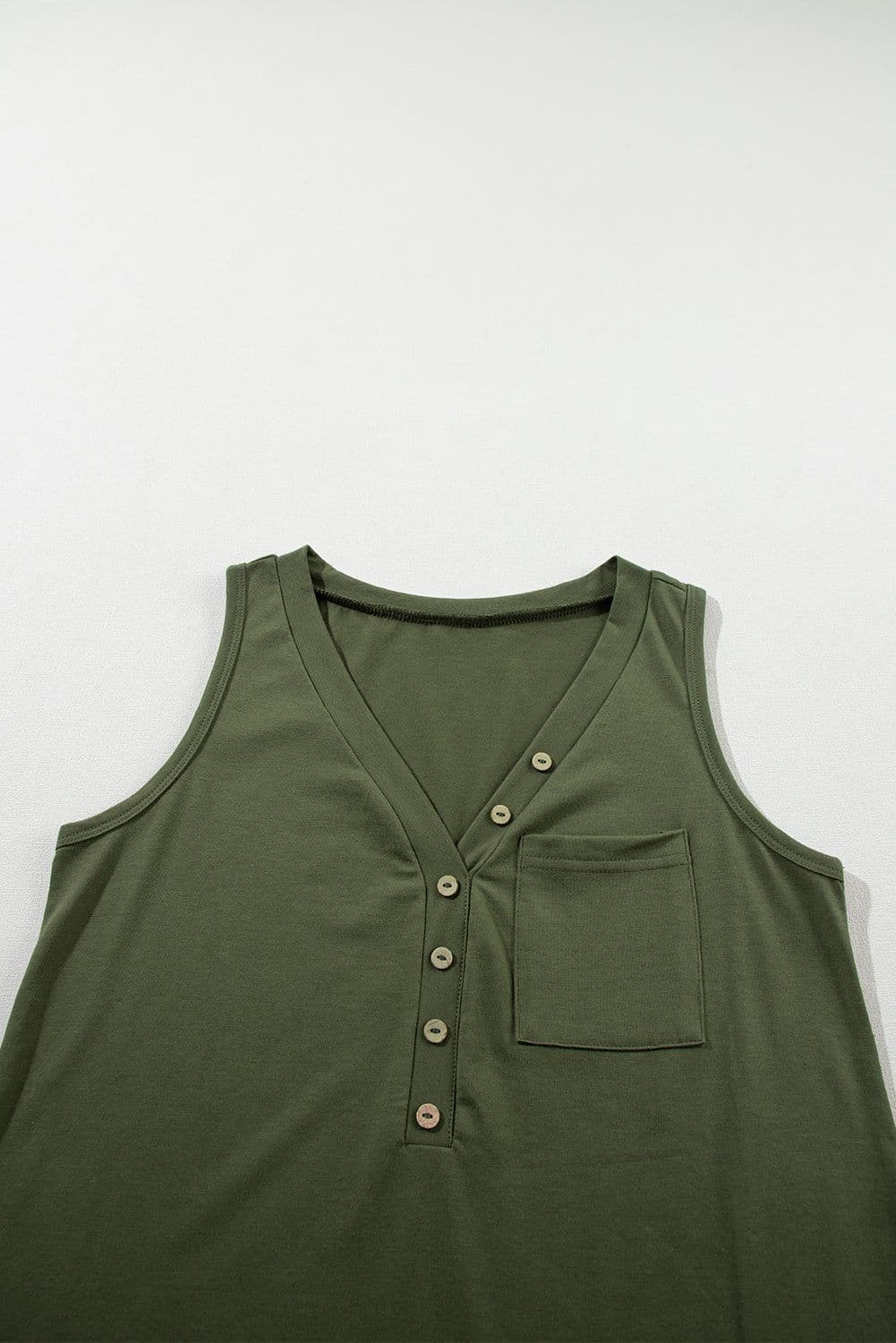 image-Jungle Green V Neck Tank Top - Half Button
