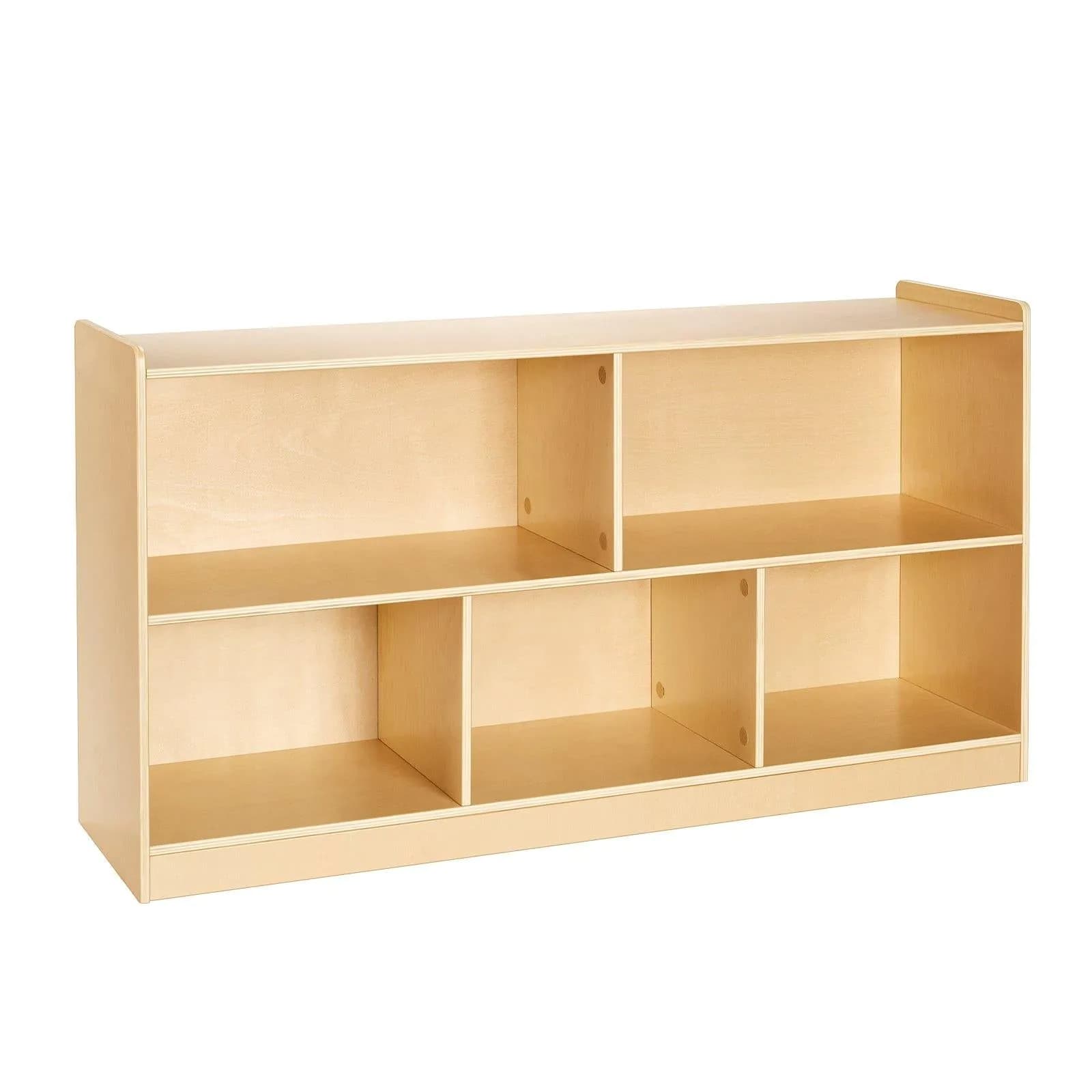 image-VEVOR Montessori Bookshelf, 45 in Width Toy Storage Organizer, 5-Section Kids Display Storage Cabinet, Daycare Furniture, Kids Bookshelf for Bedroom, Nursery, Living Room, Entryway, Preschool, Brown