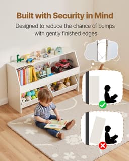 image-VEVOR Toy Storage Organizer, Wooden Kids Bookshelf with Storage, Toy Storage Cabinet with 2 Mobile Drawers, Kids Storage Organizer for Bedroom, Nursery, Living Room, Entryway, Preschool, White