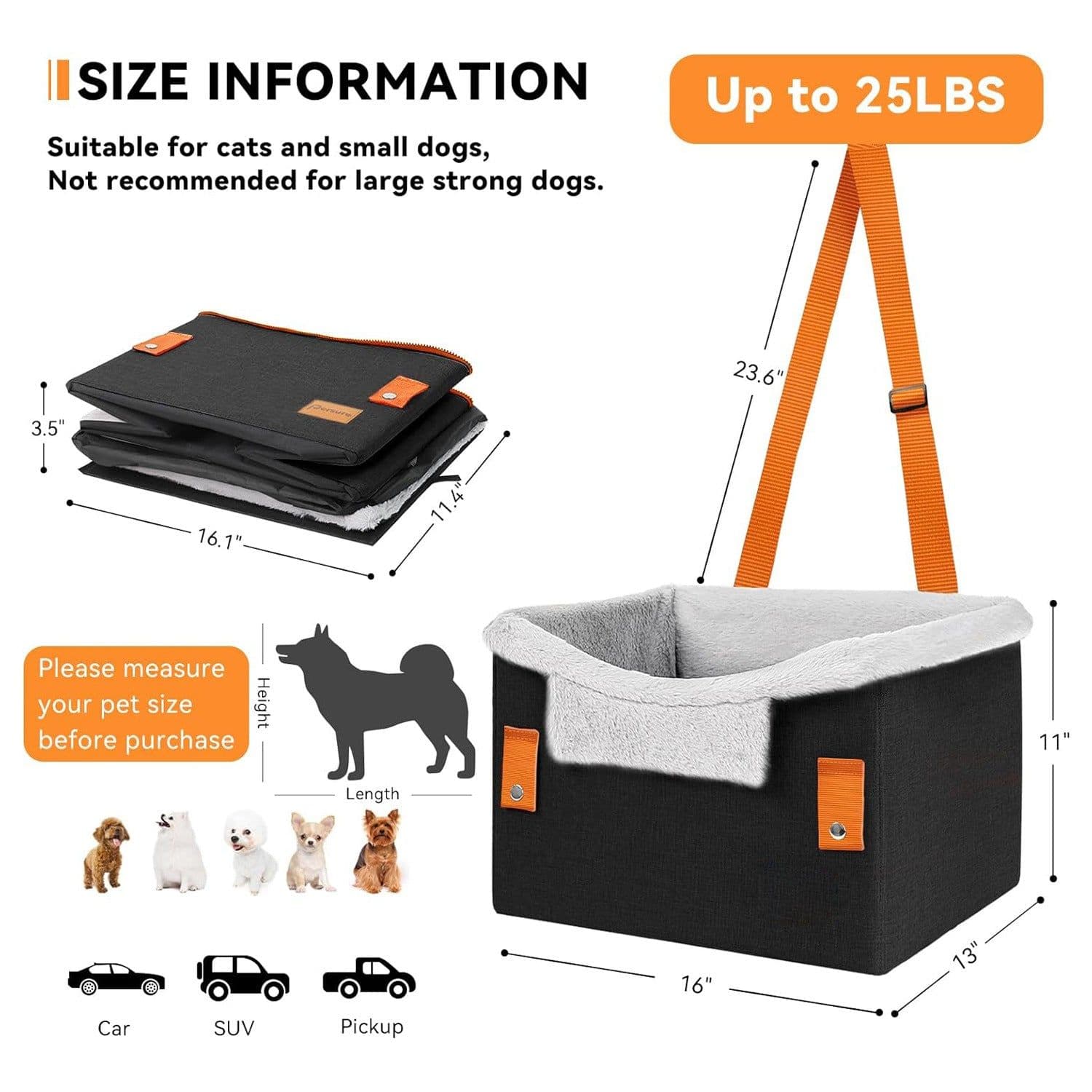 image-Portable Small Dog Car Seat Dog Booster Seat For Car With Clip-On Safety Leash Perfect For Small Pets Pet Products