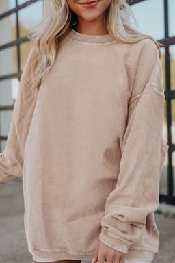 image-Strawberry Pink Ribbed Corded Oversized Sweatshirt
