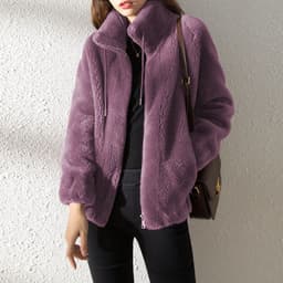 image-Double Faced Fleece Warm High Neck Sweater Women Cardigan