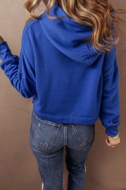 image-Dark Blue Cropped Hoodie Drop Shoulder Drawstring