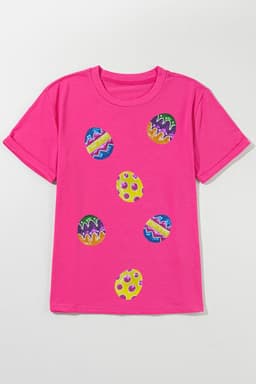 image-Rose Red Easter Egg Patched Crew Neck Graphic Tee
