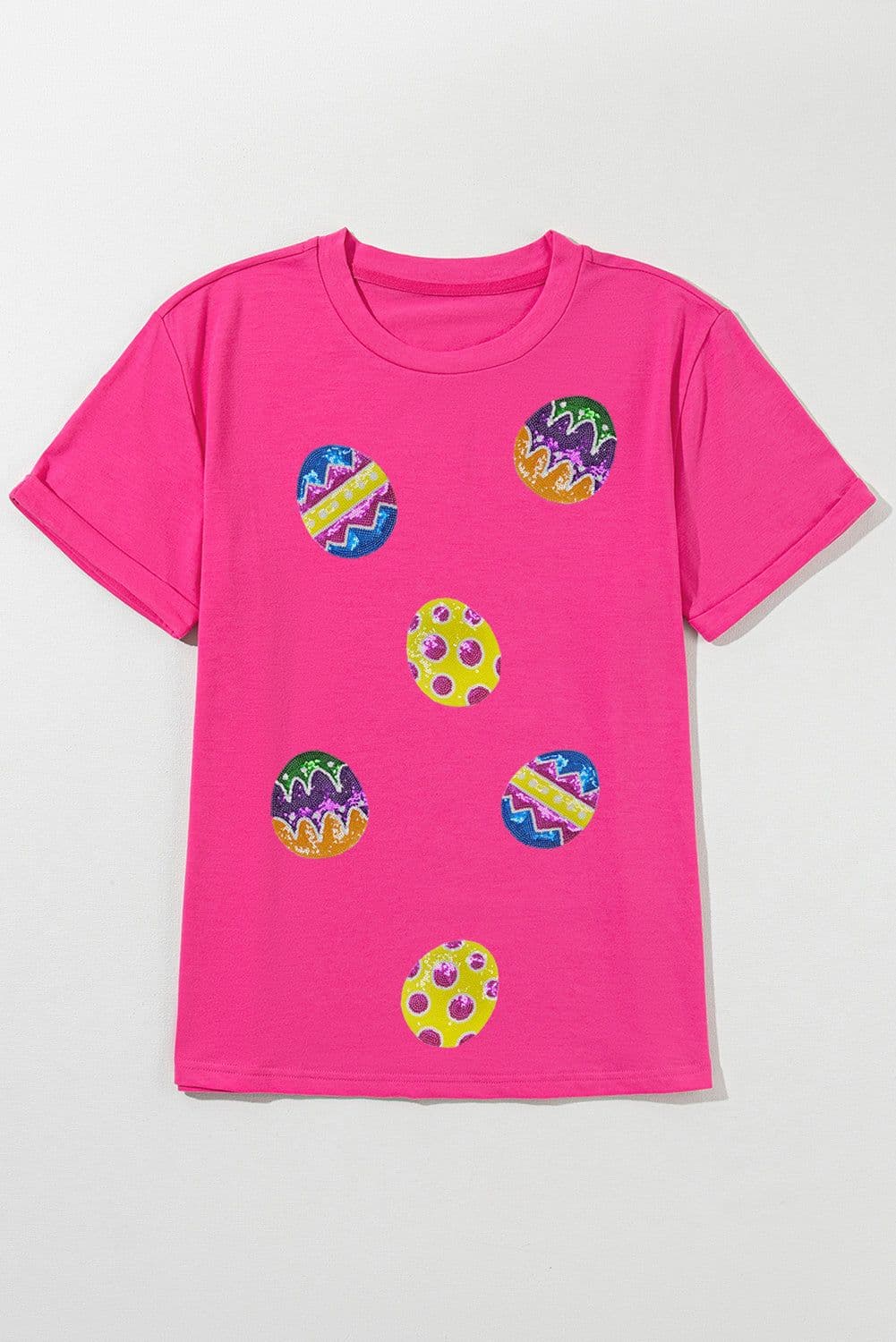 image-Rose Red Easter Egg Patched Crew Neck Graphic Tee