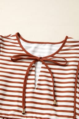 image-Brown Stripe Babydoll Long Sleeve Blouse
