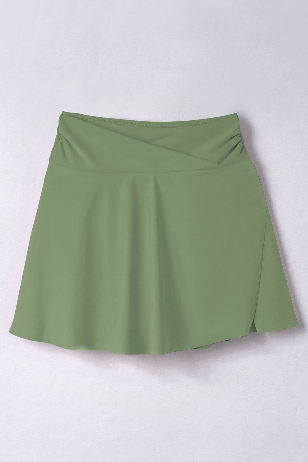 image-Green Criss Cross Waist Flared Swim Skirt