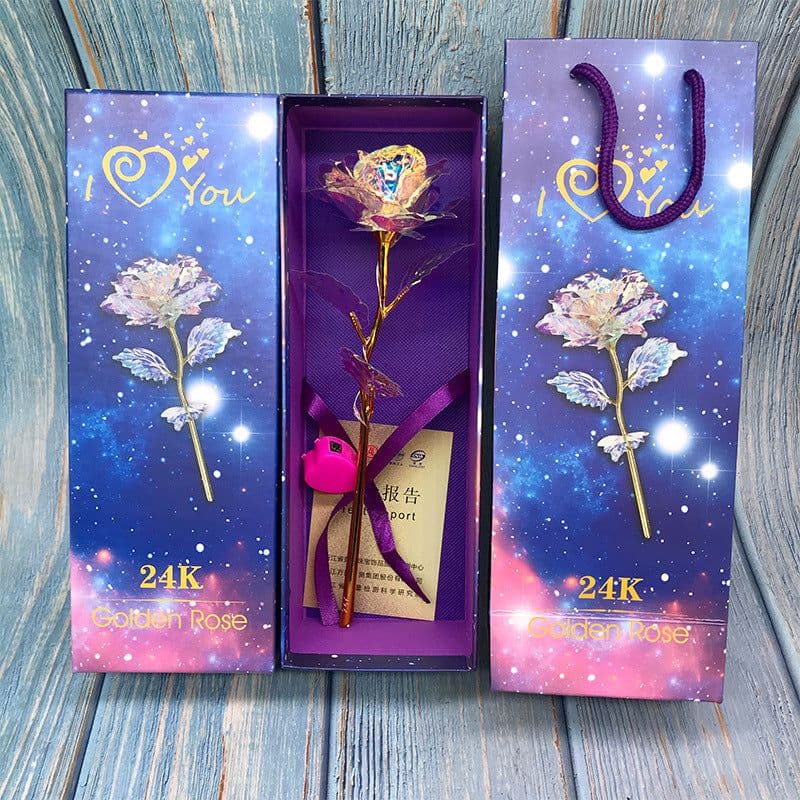 image-24K Luminous Color Gold Rose Flower Set