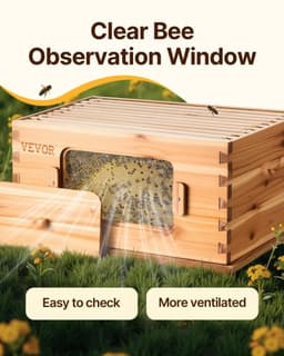 image-VEVOR Bee Hive 20 Frame Bee Hives Starter Kit, Beeswax Coated Fir Wood, 1 Deep + 1 Medium Bee Boxes Langstroth Beehive Kit, Transparent Acrylic Windows with Foundations for Beginners Pro Beekeepers