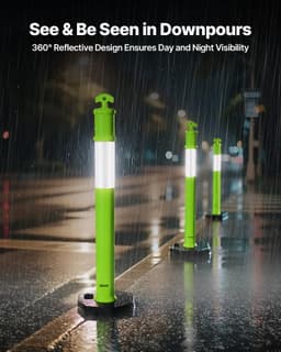 image-VEVOR 3 Pack Traffic Delineator Posts, 48 inches Traffic Safety Cones with Weighted Base and Reflective Strips, Heavy Duty Delineator Posts for Construction Site, Parking Lot, Crowd Control, Green