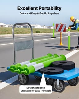 image-VEVOR 3 Pack Traffic Delineator Posts, 48 inches Traffic Safety Cones with Weighted Base and Reflective Strips, Heavy Duty Delineator Posts for Construction Site, Parking Lot, Crowd Control, Green