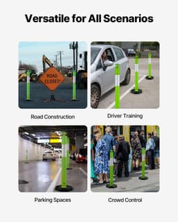 image-VEVOR 3 Pack Traffic Delineator Posts, 48 inches Traffic Safety Cones with Weighted Base and Reflective Strips, Heavy Duty Delineator Posts for Construction Site, Parking Lot, Crowd Control, Green
