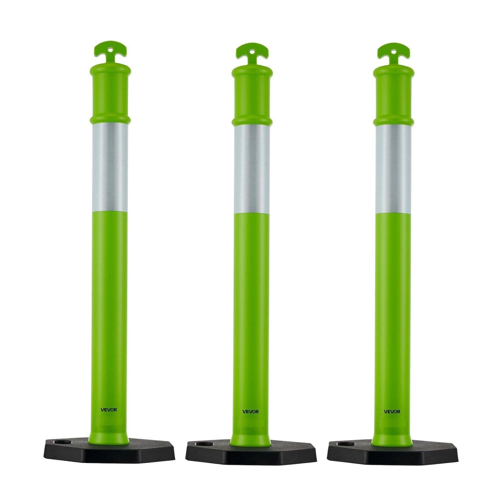 image-VEVOR 3 Pack Traffic Delineator Posts, 48 inches Traffic Safety Cones with Weighted Base and Reflective Strips, Heavy Duty Delineator Posts for Construction Site, Parking Lot, Crowd Control, Green