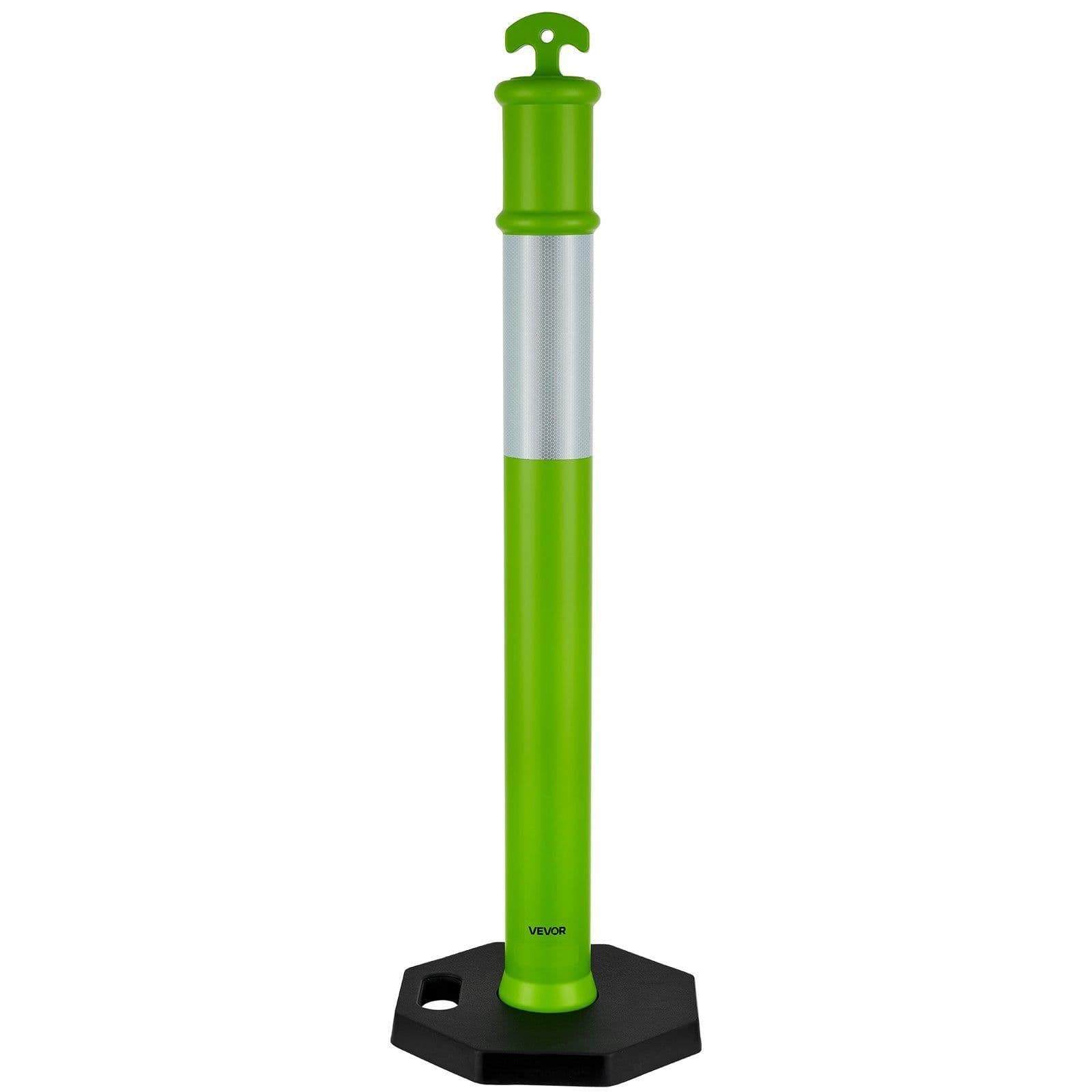 image-VEVOR 3 Pack Traffic Delineator Posts, 48 inches Traffic Safety Cones with Weighted Base and Reflective Strips, Heavy Duty Delineator Posts for Construction Site, Parking Lot, Crowd Control, Green