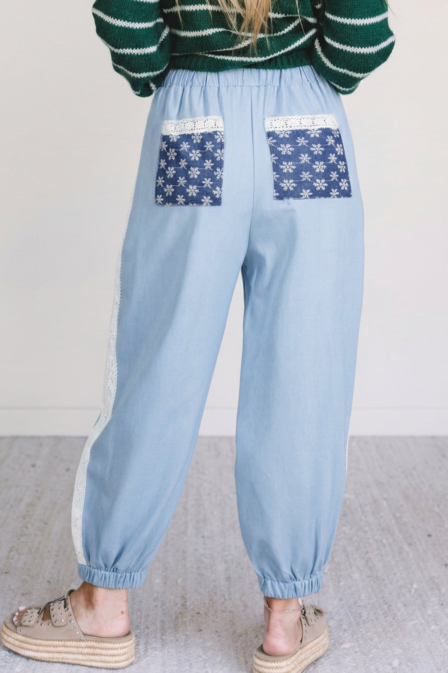 image-Beau Blue Floral Lace Wide Leg Pants
