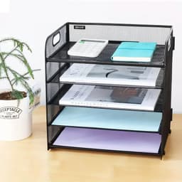 image-Black Mesh Desktop File Organizer - 5-Layer, Portable and Sleek Design
