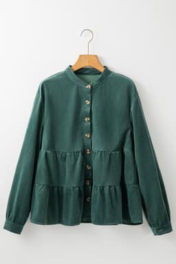 image-Corduroy Ruffle Tiered Button O Neck Shirt - Skobeloff