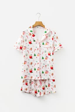 image-White Christmas Spirits Shirt Style 2pcs Short Pajama Set