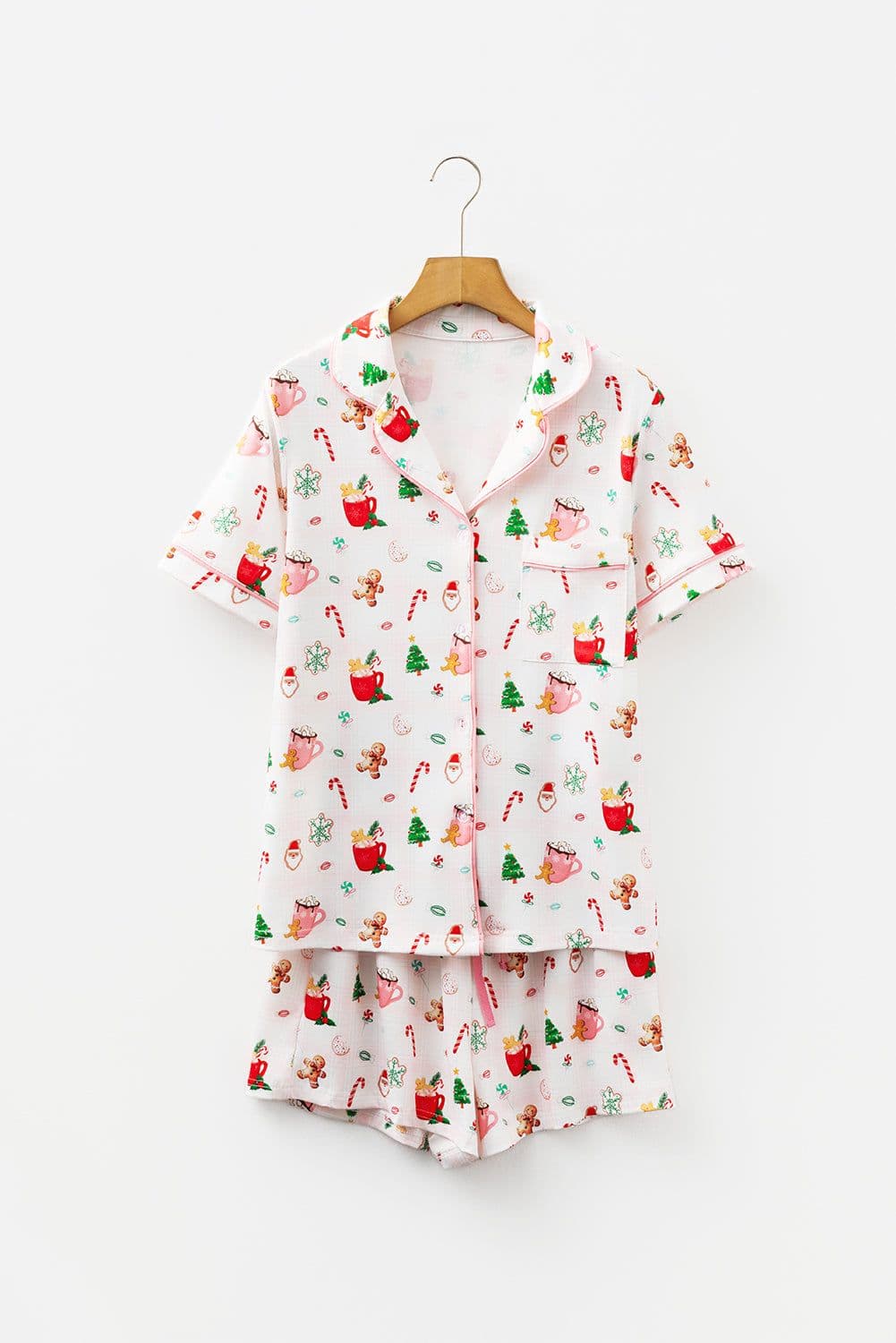 image-White Christmas Spirits Shirt Style 2pcs Short Pajama Set