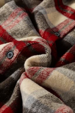 image-Red Brushed Plaid Buttoned Front Side Slit Tunic Shacket