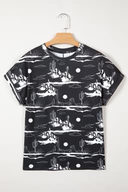 image-Chestnut Desert Sand Print Short Sleeve Knit Top