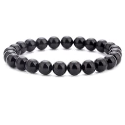 image-Natural Stone Beads Black Lava Rock Stone White Stretch Charm Strand Bracelet