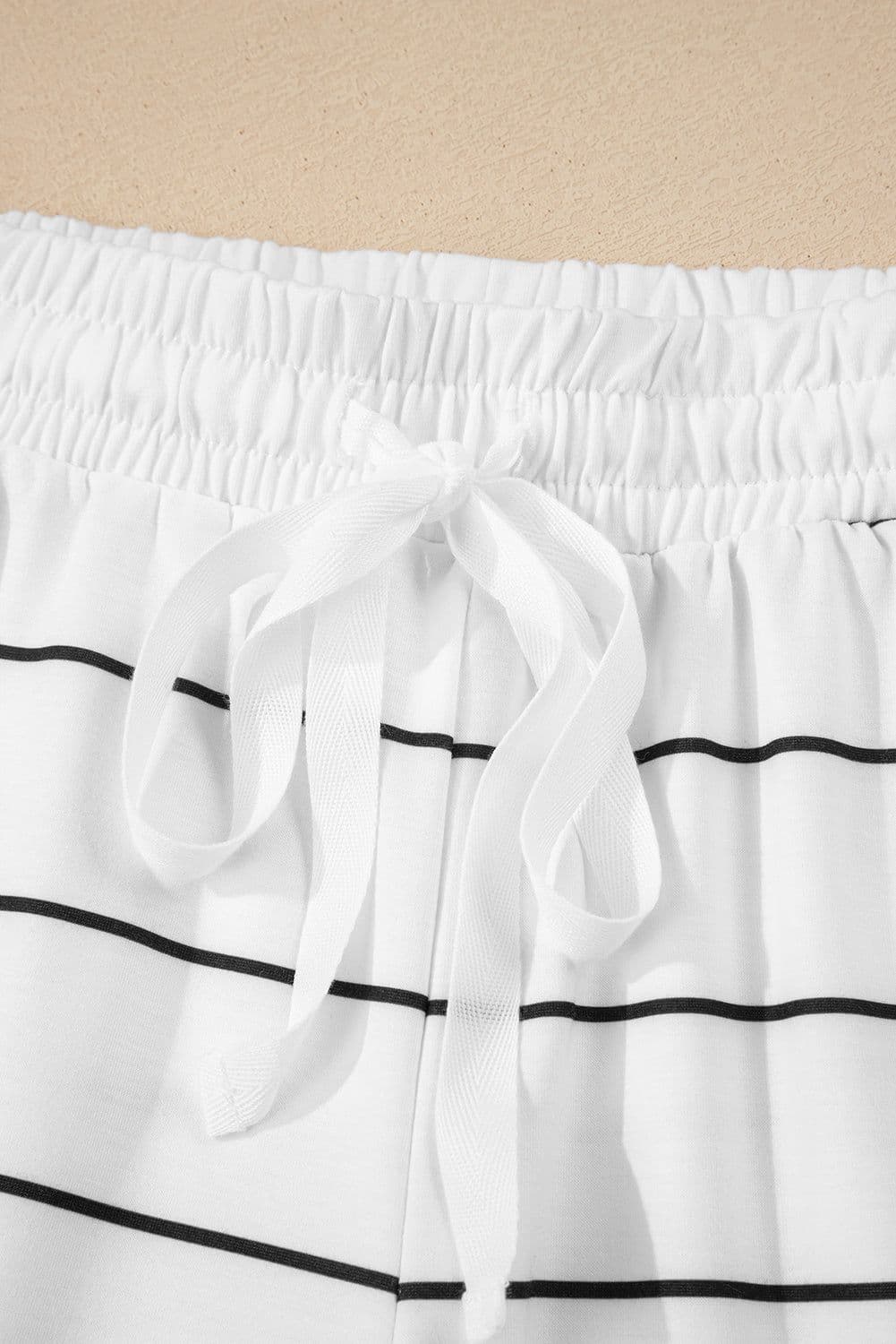 image-White Stripe Zip Up Pullover and Shorts 2-Piece Set