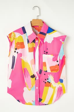 image-Multicolour Abstract Print Collared Cap Sleeve Shirt