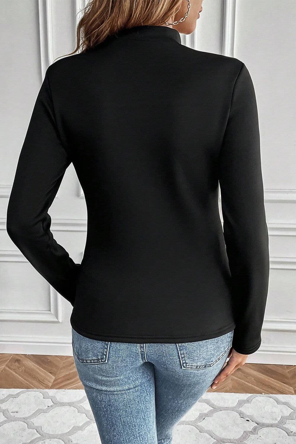 image-Mock Neck Thermal Long Sleeve Tee - Black, Sizes S-XL