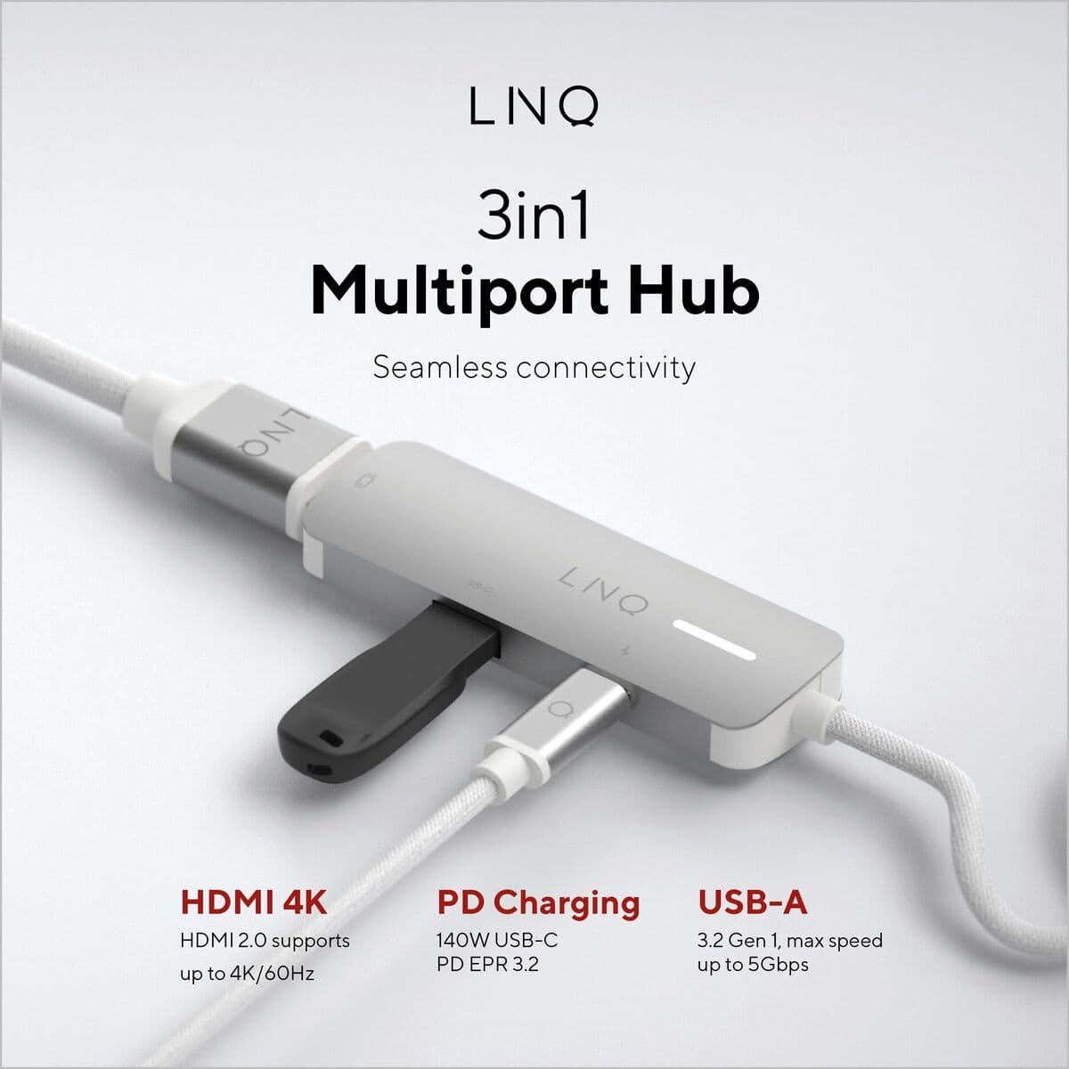 image-USB Hub Linq Byelements LQ49031 White Grey