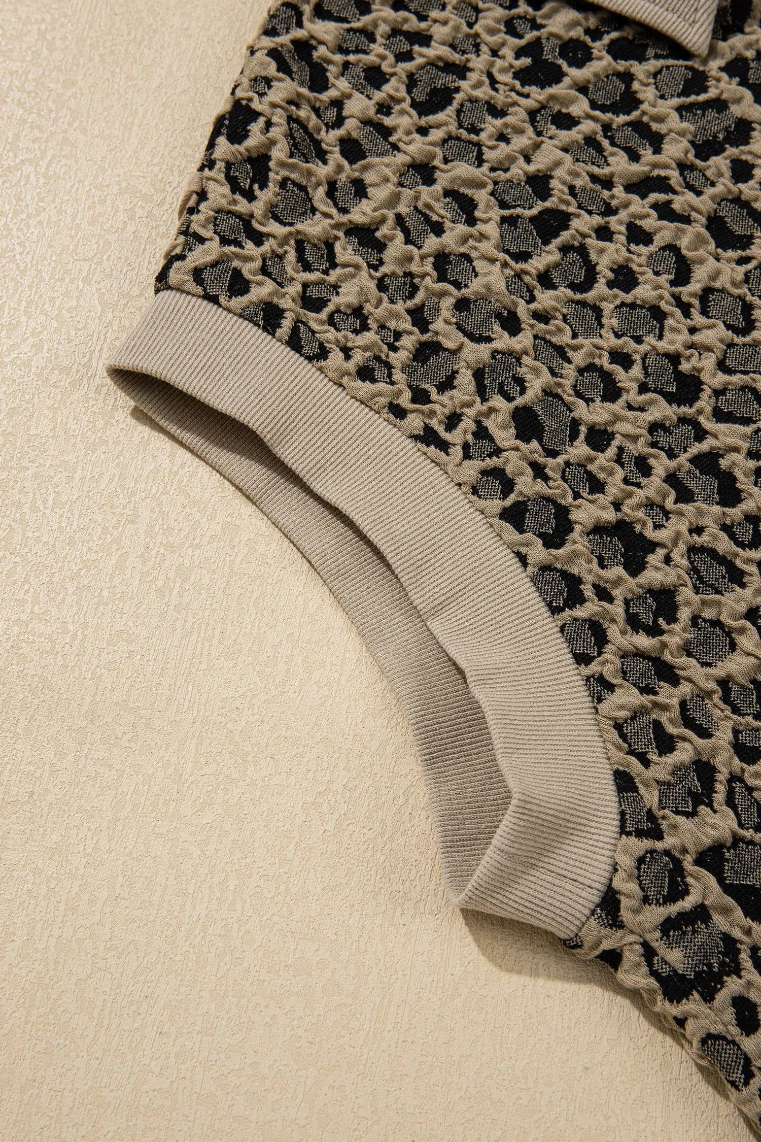 image-Beige Leopard Ribbed Plus Top