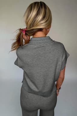image-Light Grey Half Zip Polo Tee Casual Pant Set
